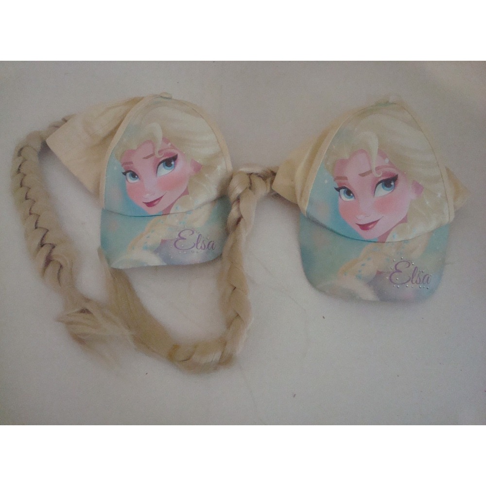 2PC LOT KIDS GIRLS HAIR PONYTAIL FROZEN ELSA HAT CAP VINTAGE DEADSTOCK C3